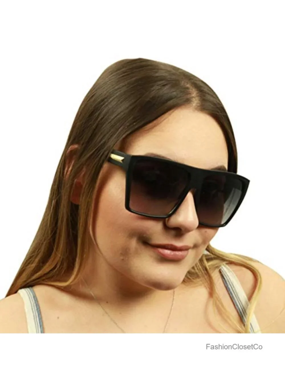 Oversized Flat Top Trapezoid Sunglasses 100% UVA UVB Protection Polycarbonate